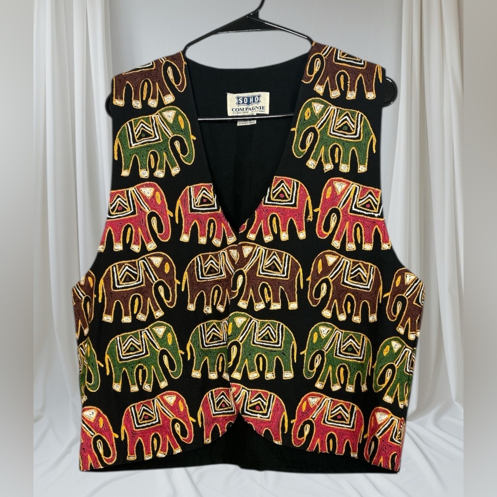 Soho Compagnie Women's Embroidered Elephant Vintage Vest Colorful.